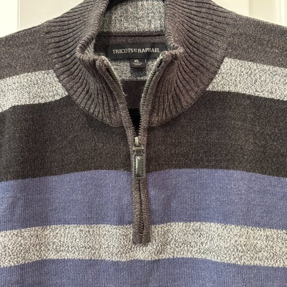 Tricots St. Raphael Extra Large (XL) Gray, Blue, and Black Quarter Zip Sweater P - Picture 5 of 5
